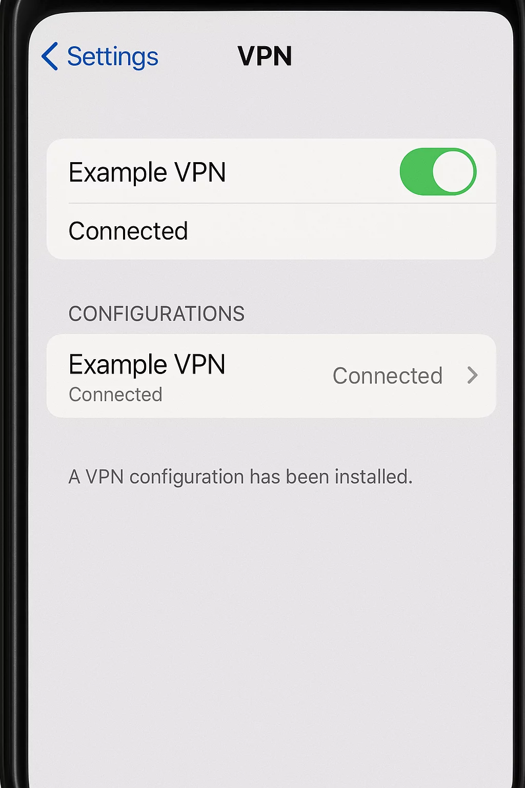 VPN toggle in Settings