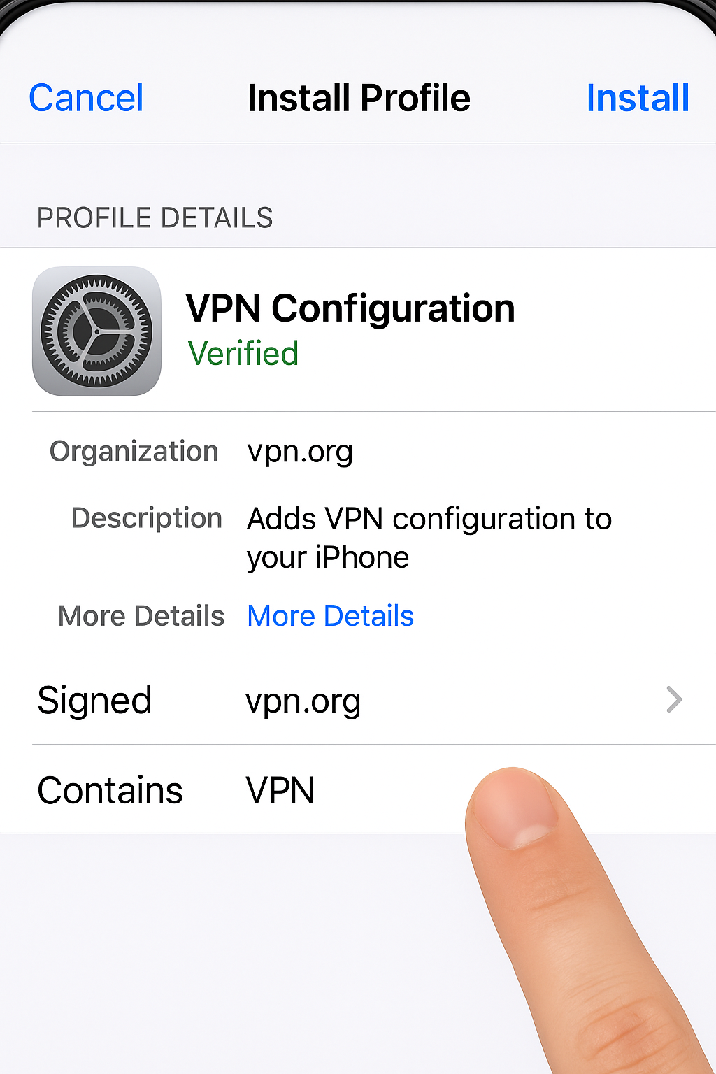Install profile screen