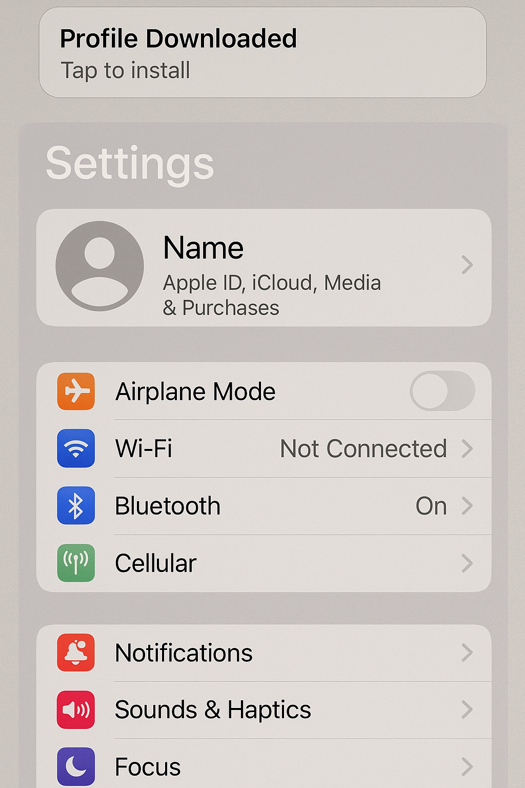Profile Downloaded notification in Settings