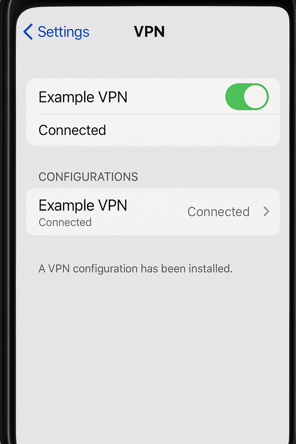 VPN toggle in Settings